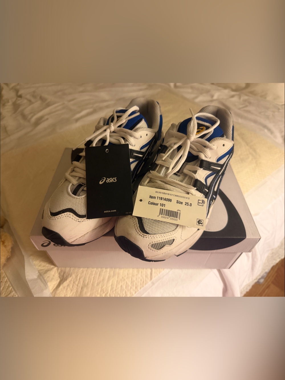 Asics Kids White and Navy Blue Running Sneakers